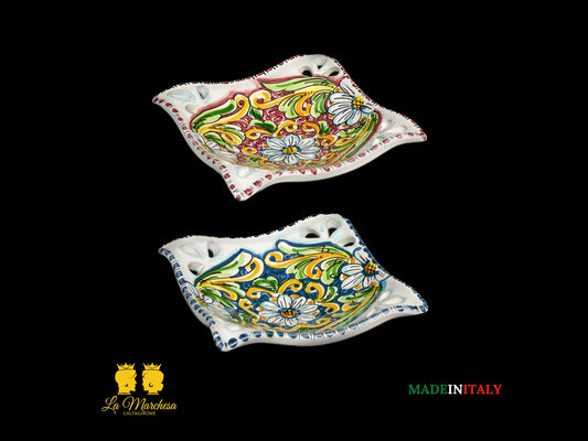 Ciotola Svuotatasche ingresso Ceramica di Caltagirone decorato con intagli 17cm - Vari Colori