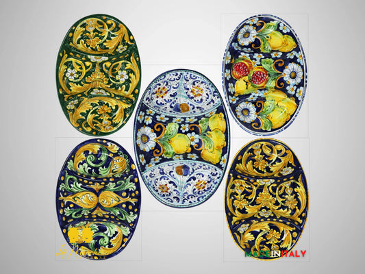 Antipastiera Ovale 3 Scomparti in Ceramica di Caltagirone 38cm - Vari Decori