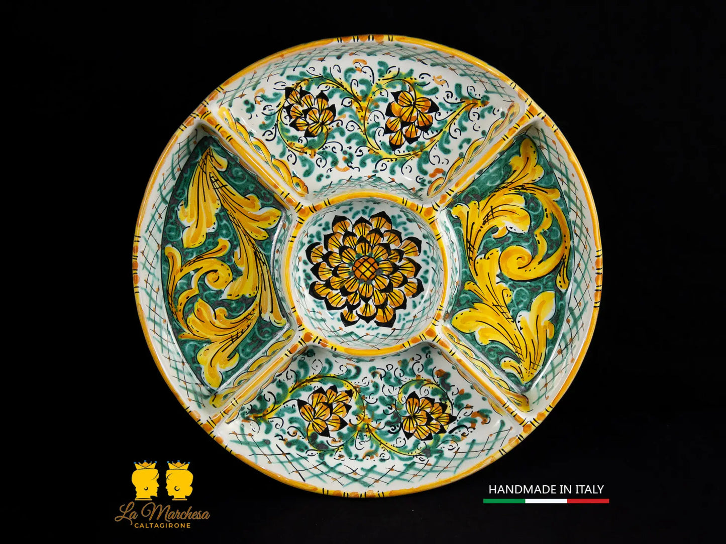 Antipastiera Ceramica di Caltagirone tonda 5 scomparti