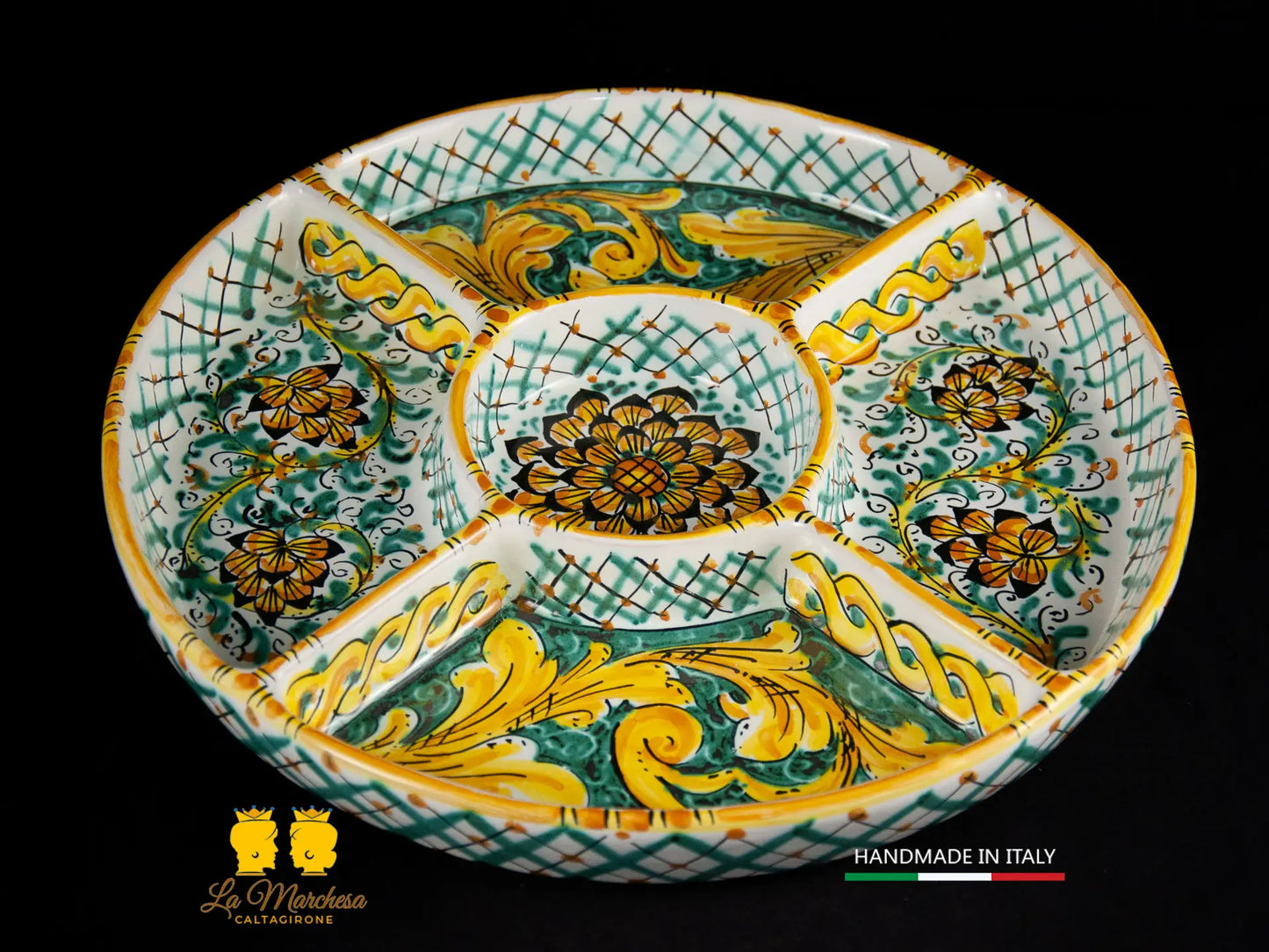 Antipastiera Ceramica di Caltagirone tonda 5 scomparti - Vari Modelli