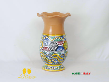 Artistico Vaso treccia esagoni in Ceramica di Caltagirone 32cm