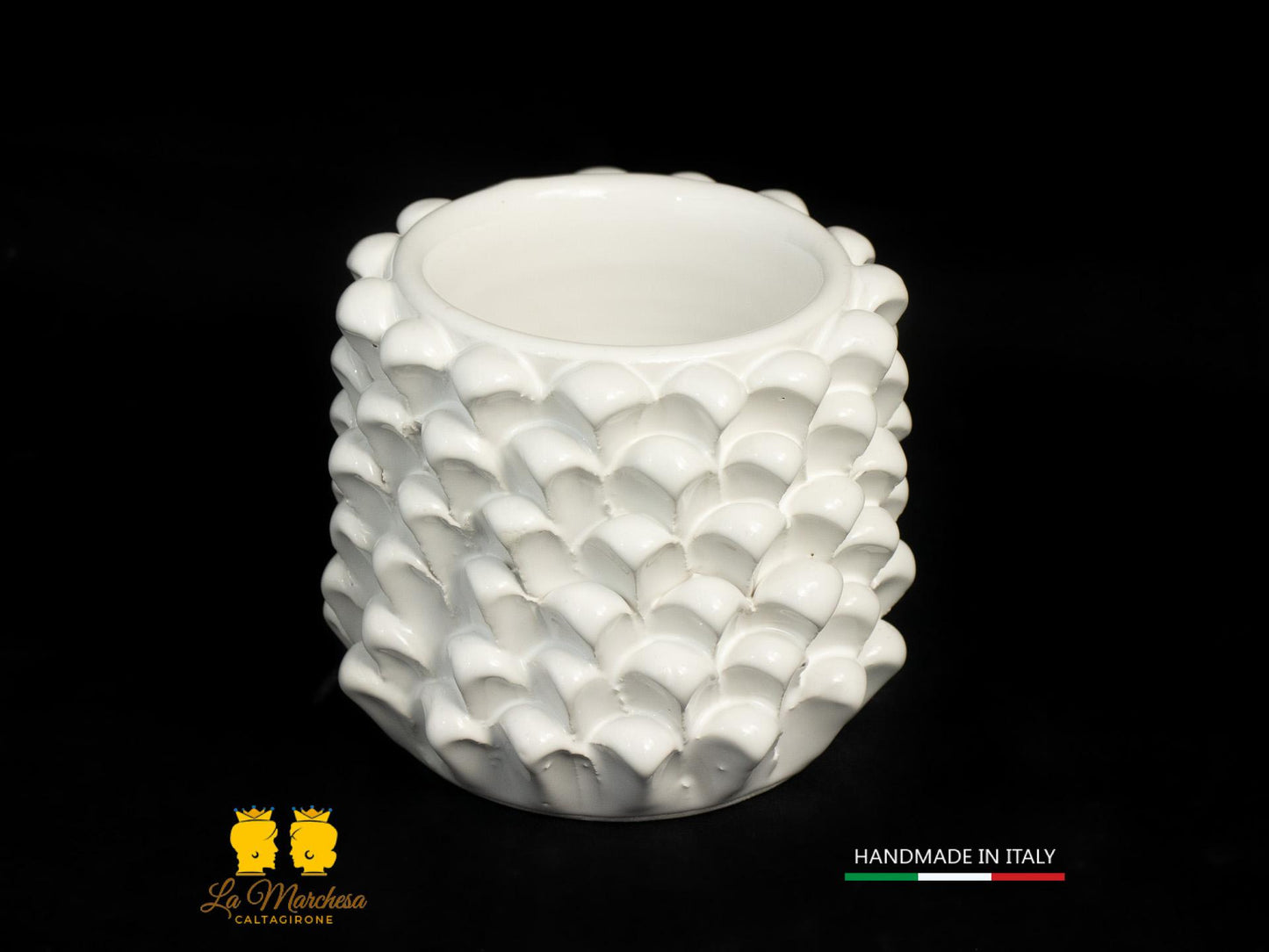 Portapenne Pigna Sicliana Ceramica di Caltagirone Artigianale bianco