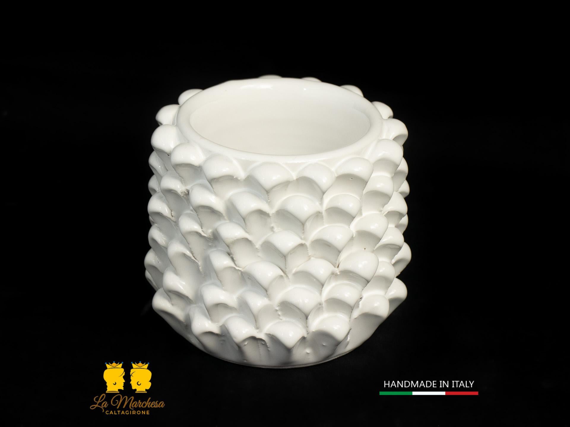 Portapenne Pigna Sicliana Ceramica di Caltagirone Artigianale bianco