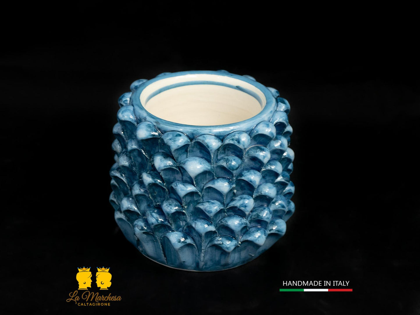 Portapenne Pigna Sicliana Ceramica di Caltagirone Artigianale blu antico