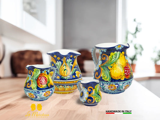 Brocca in Ceramica di Caltagirone decorato Caraffa Blu cobalto - Vari modelli