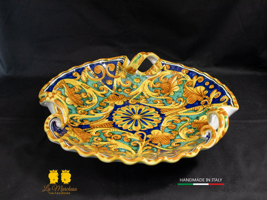 Centrotavola - Svuotatasche ingresso Ceramica di Caltagirone con manici blu ornato 34cm