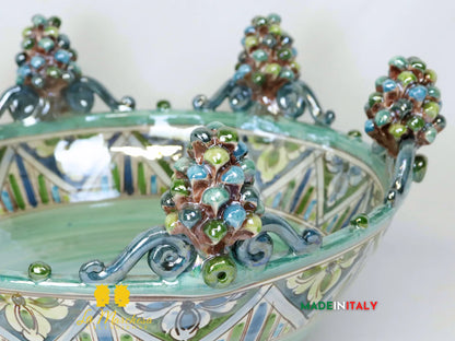 Centrotavola in Ceramica di Caltagirone Pigne blu celeste Madreperla 38cm