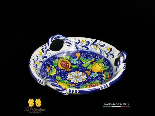 Centrotavola ciotola Ceramica di Caltagirone con manici Blu Frutta 33cm