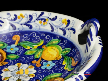 Centrotavola ciotola Ceramica di Caltagirone con manici Blu Frutta 33cm