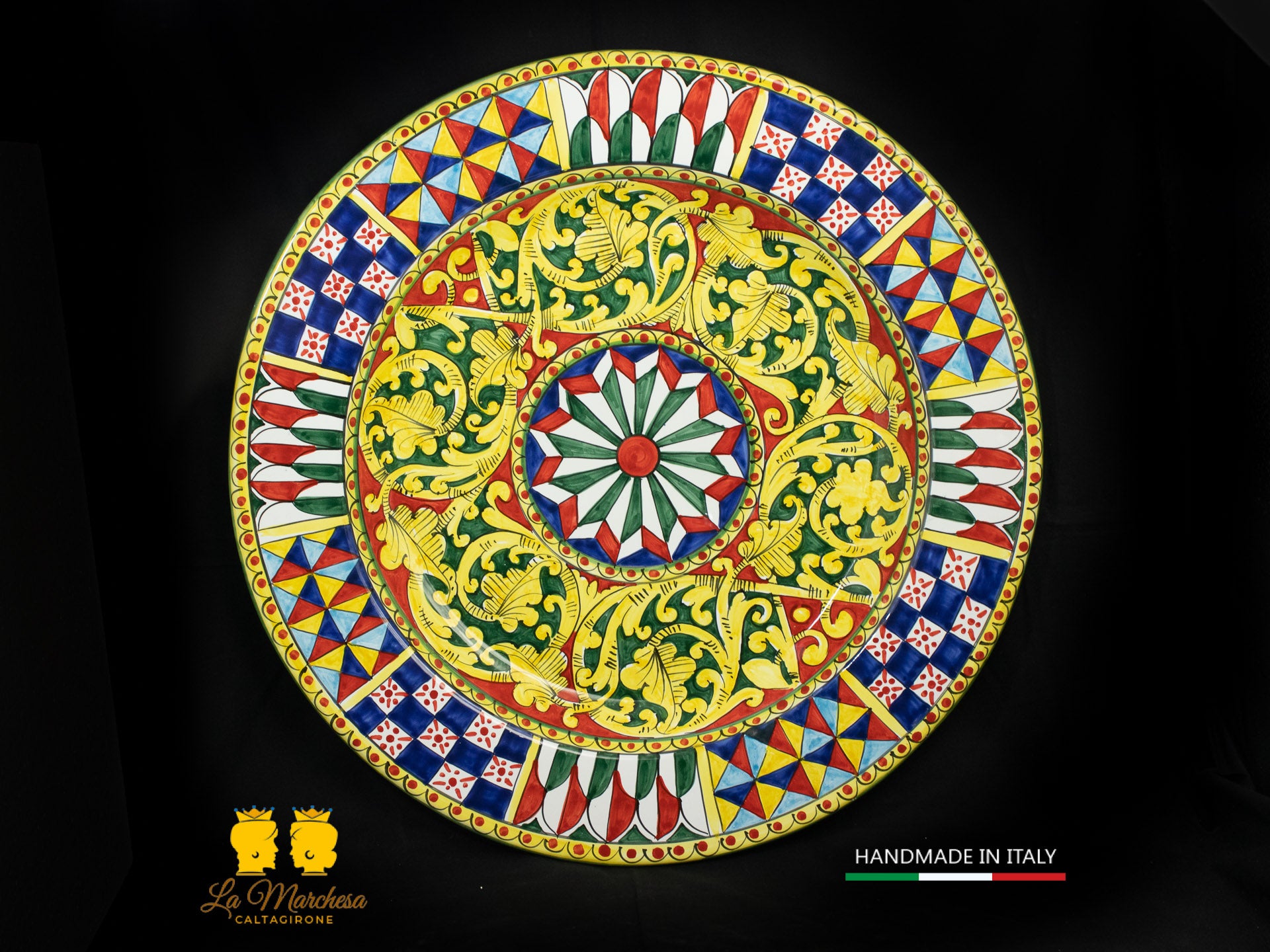 Centrotavolo piatto Vassoio in Ceramica di Caltagirone carretto 56cm-3