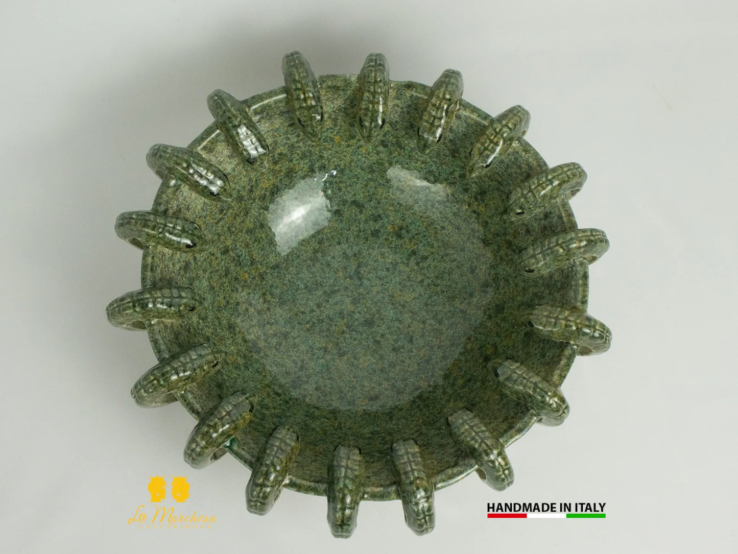 Centrotavola in Ceramica di Caltagirone tondo serpenti verde 31