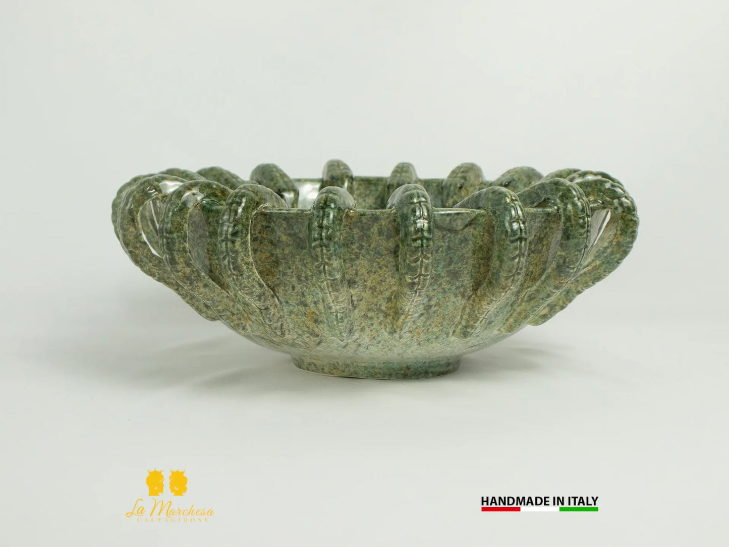 Centrotavola in Ceramica di Caltagirone tondo serpenti verde 31