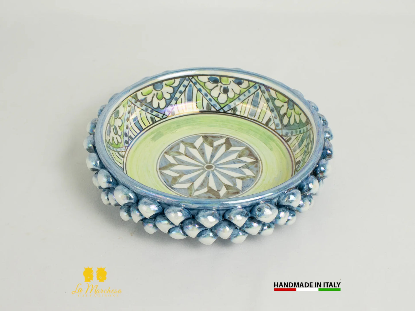 Ciotola Svuotatasche in ceramica di caltagirone pigna madreperla blu antico d23-6