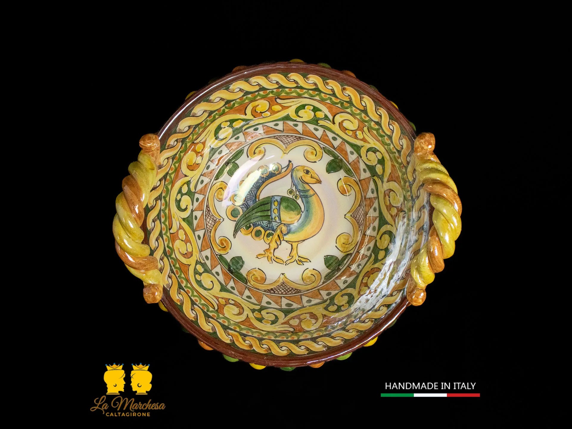 Cesta Centrotavola Ceramica di Caltagirone pigna arlecchino carretto siciliano cm 31