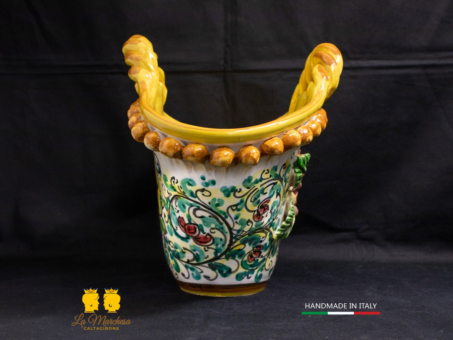 Vaso Coffa Siciliana portavaso Ceramica di Caltagirone fiori applicati