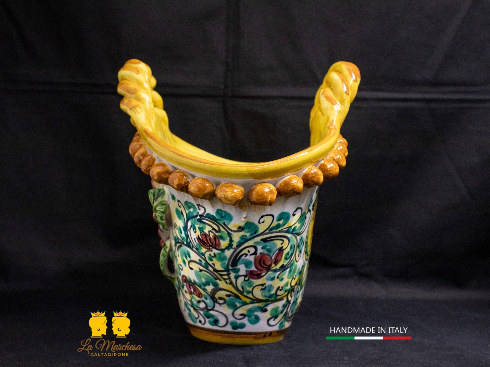 Vaso Coffa Siciliana portavaso Ceramica di Caltagirone fiori applicati