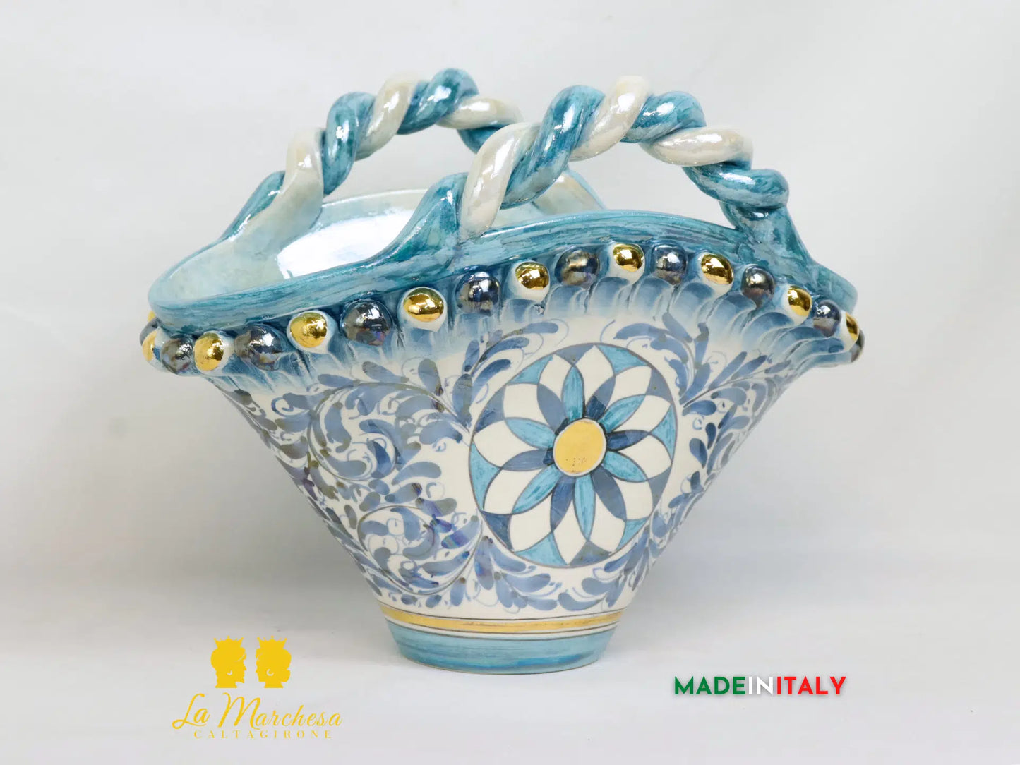 Coffa Siciliana in Madreperla e Oro in Ceramica di Caltagirone 25cm