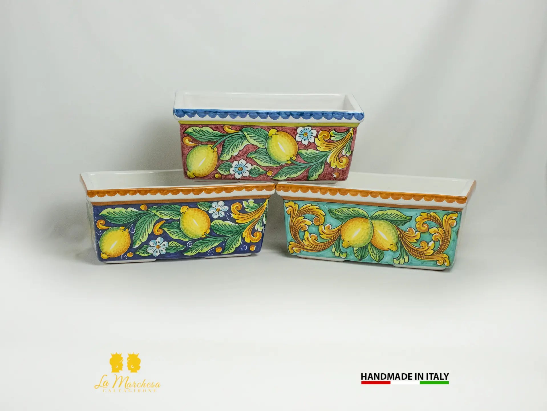 Fioriera da esterno rettangolare ceramica di Caltagirone Limoni 32cm