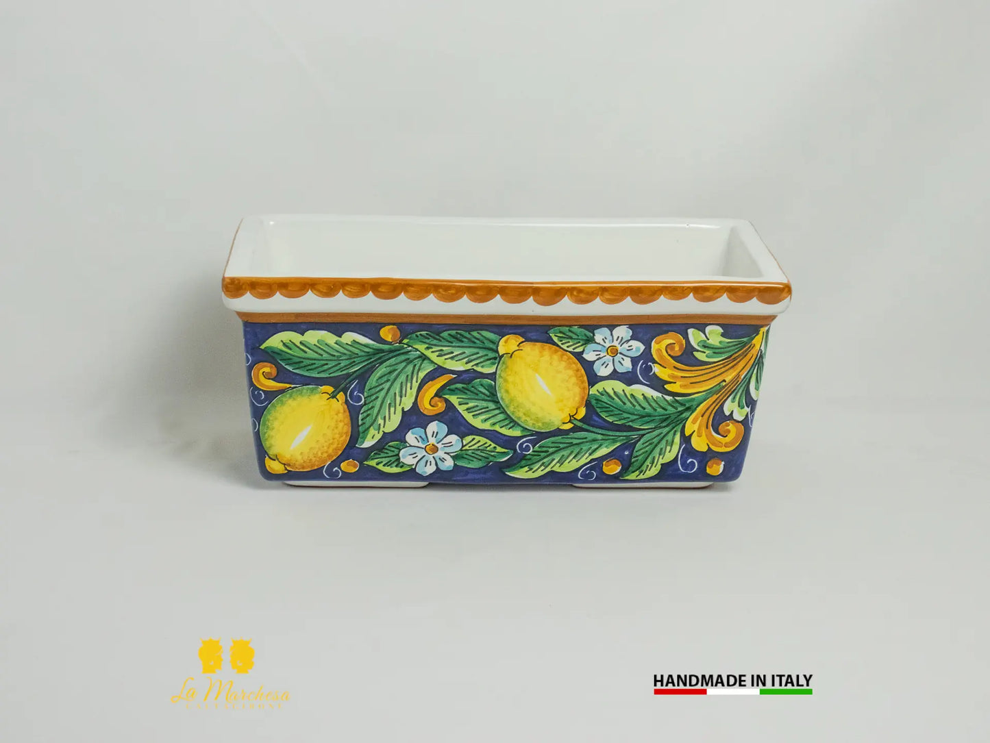 Fioriera da esterno rettangolare ceramica di Caltagirone Limoni 32cm