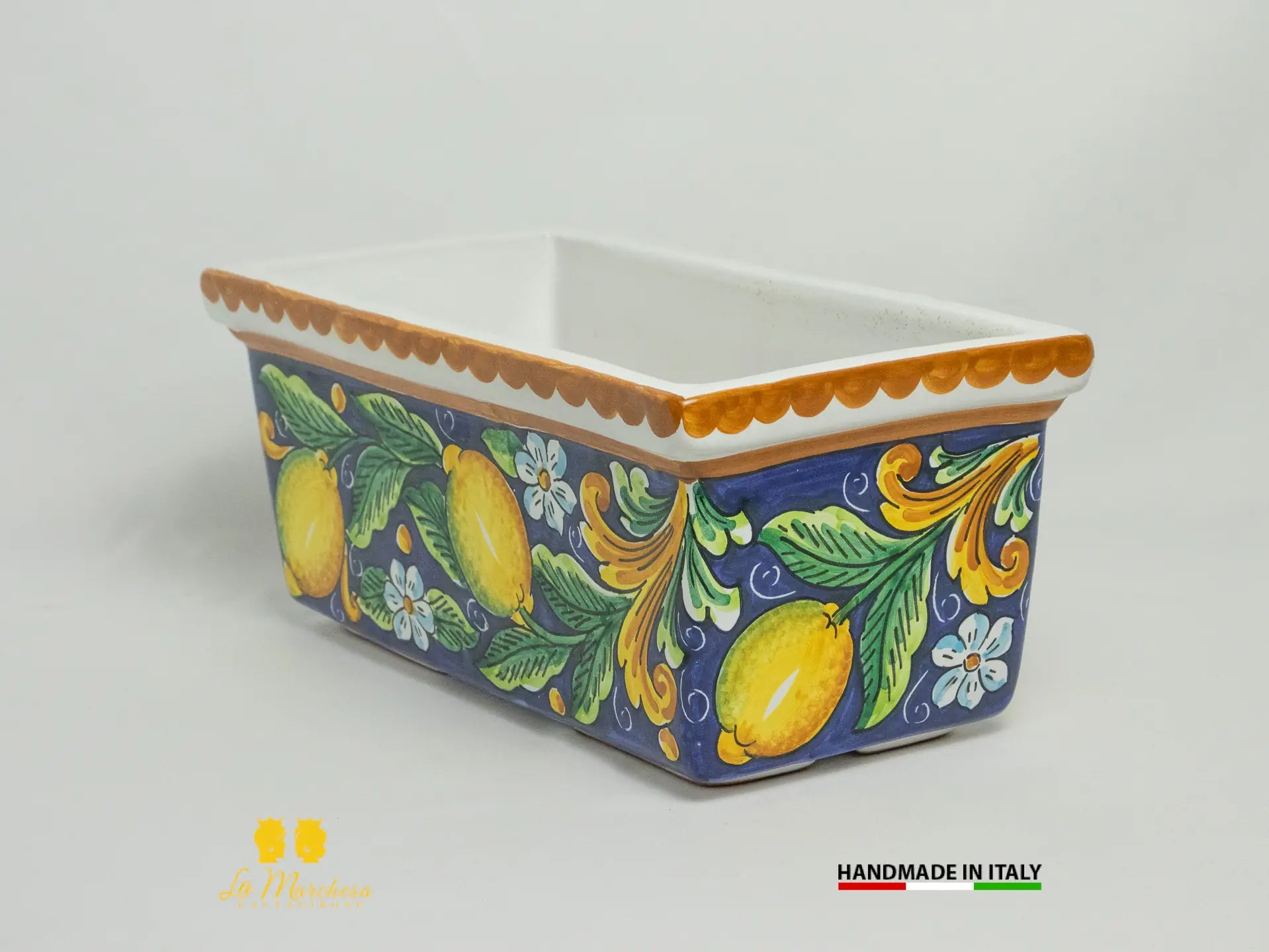 Fioriera da esterno rettangolare ceramica di Caltagirone Limoni 32cm