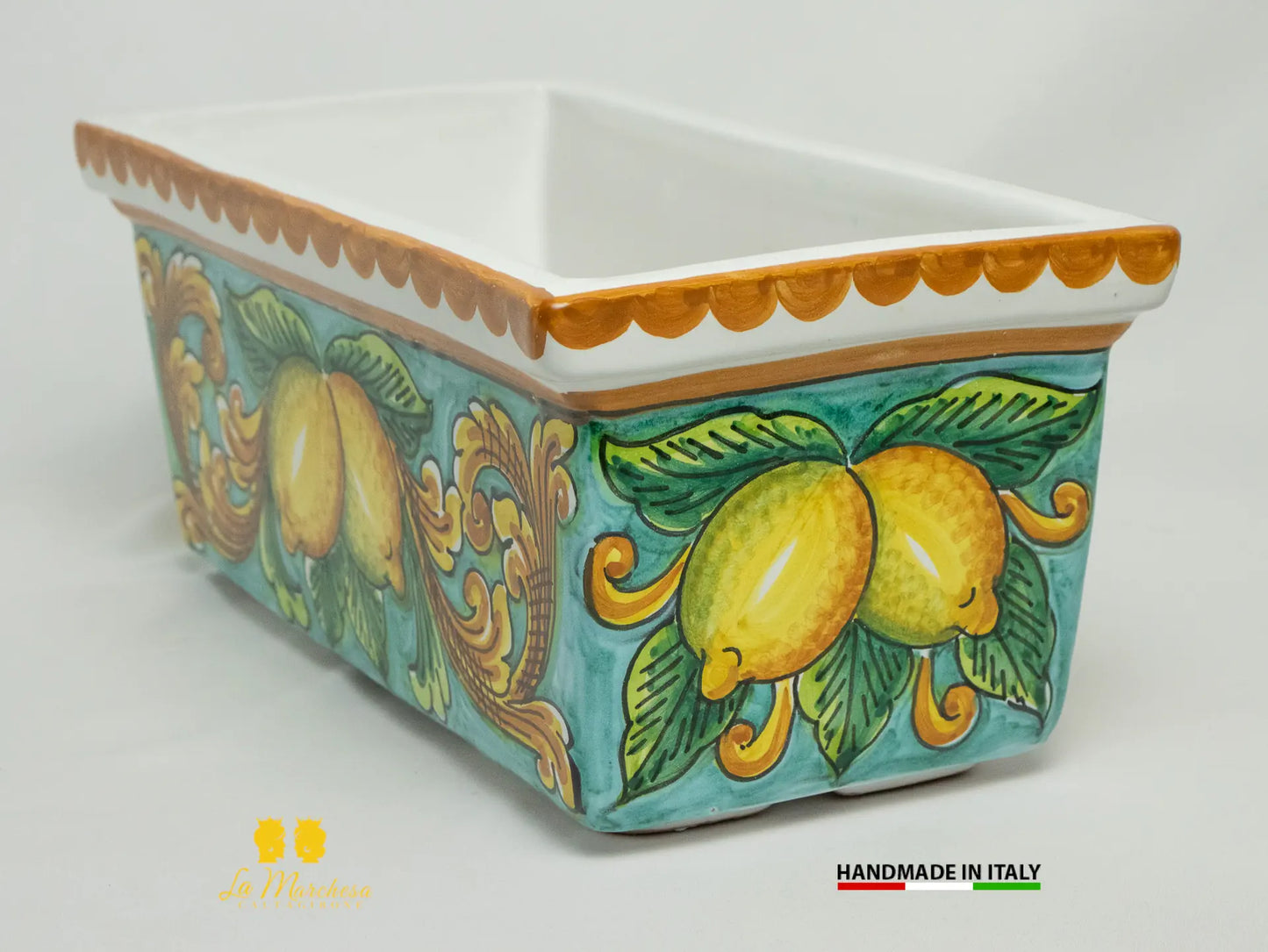 Fioriera da esterno rettangolare ceramica di Caltagirone Limoni 32cm