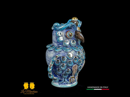 Gufo in ceramica di Caltagirone madreperla 17cm