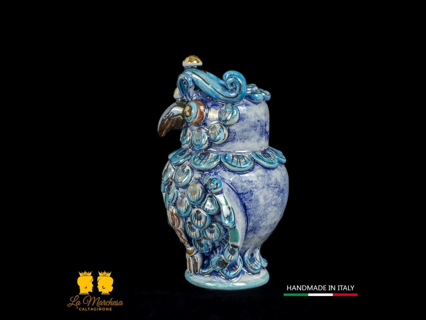 Gufo in ceramica di Caltagirone madreperla 17cm