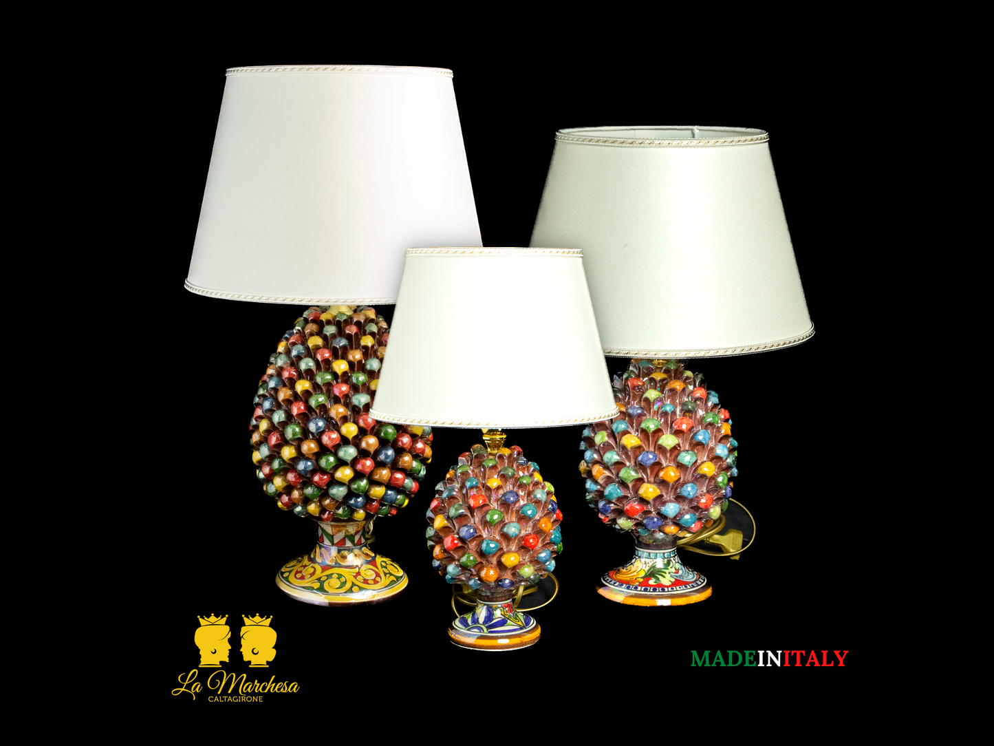 Lampada Pigna Siciliana Ceramica di Caltagirone multicolore madreperla - Varie Misure