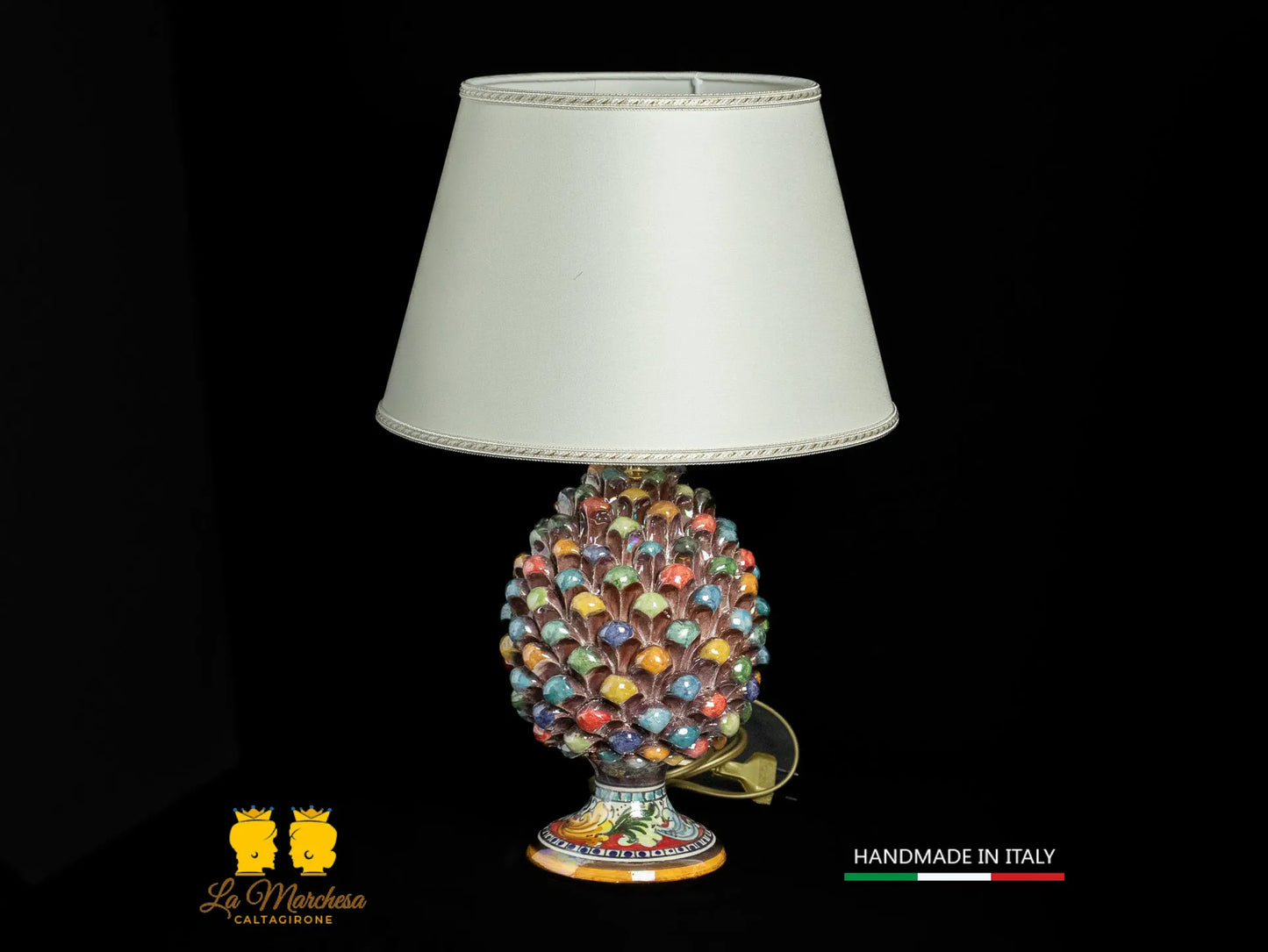 Lampada Pigna Siciliana Ceramica di Caltagirone multicolore madreperla - Varie Misure