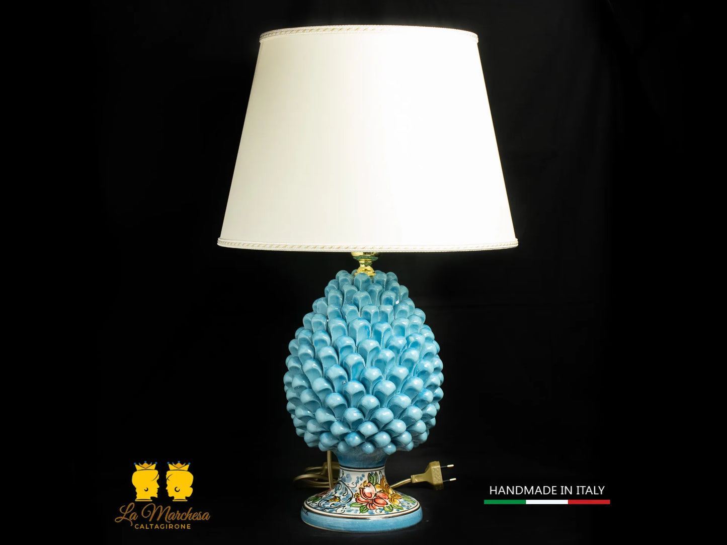 Lampada Pigna Siciliana Ceramica di Caltagirone base decorata 25cm.