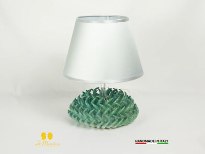 Anemone Lampada in Ceramica di Caltagirone schizzi verde rame