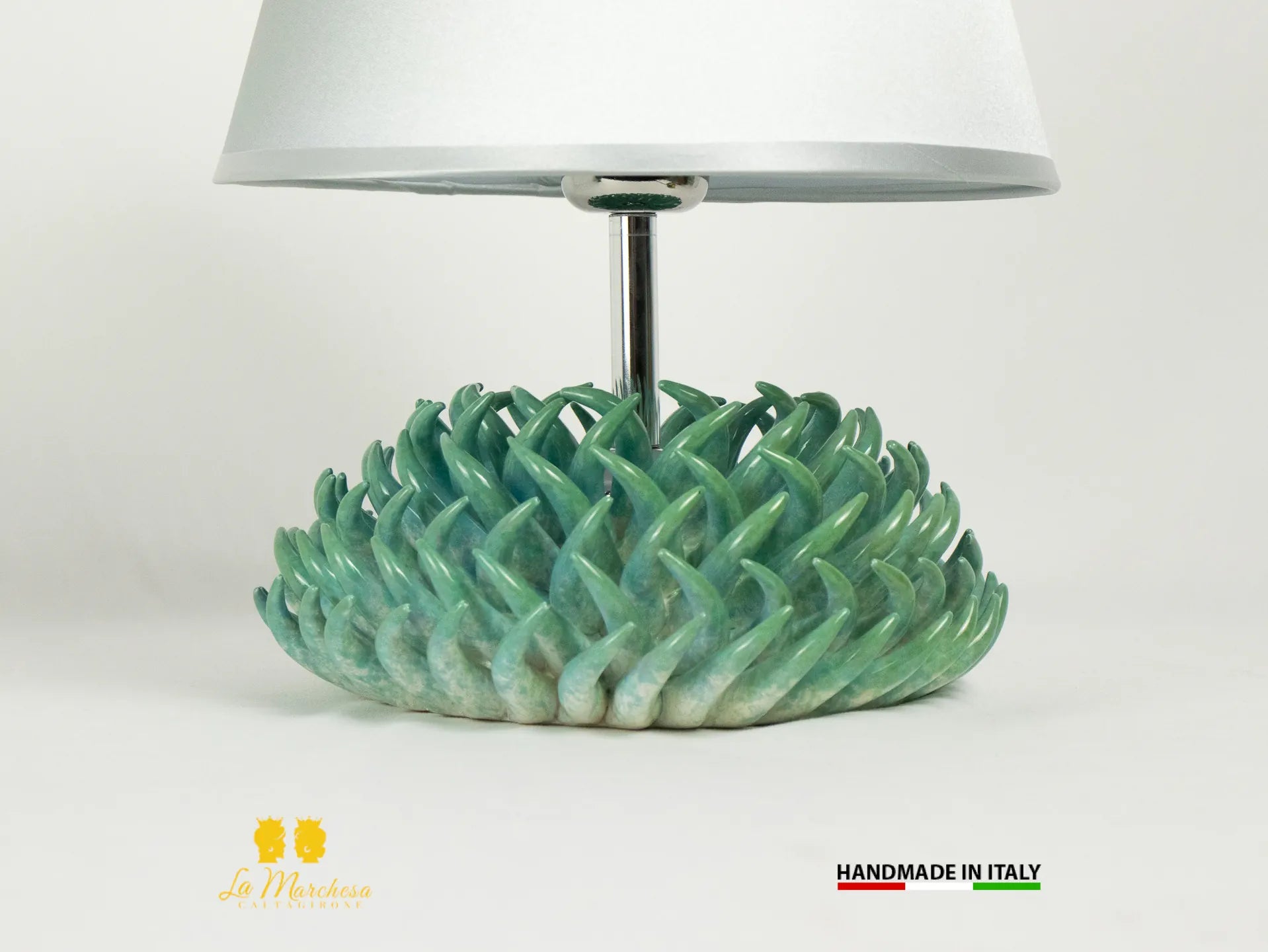 Anemone Lampada in Ceramica di Caltagirone schizzi verde rame