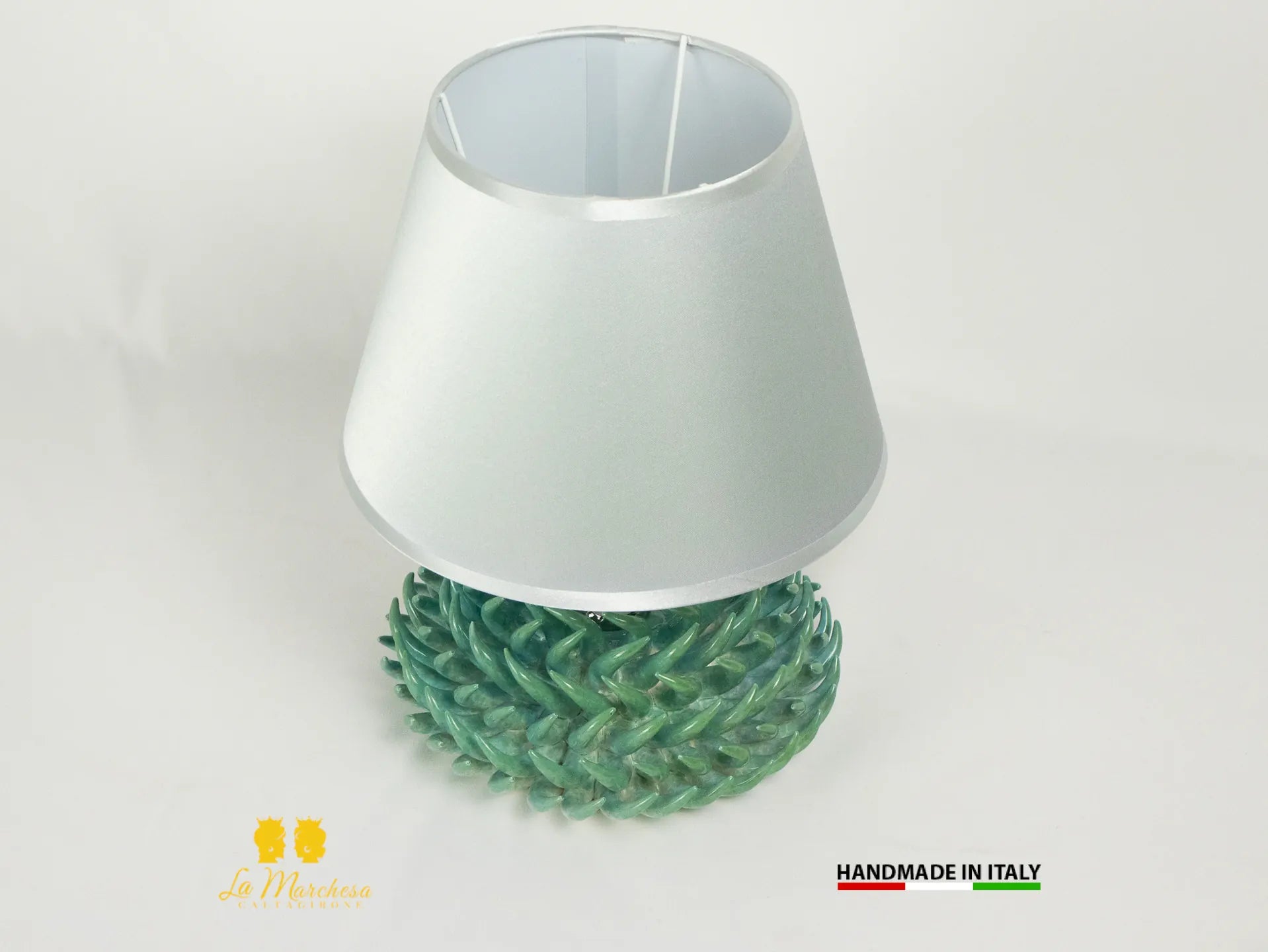 Anemone Lampada in Ceramica di Caltagirone schizzi verde rame