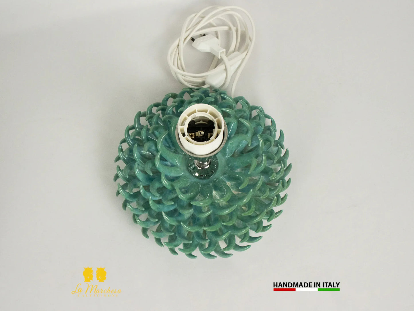 Anemone Lampada in Ceramica di Caltagirone schizzi verde rame