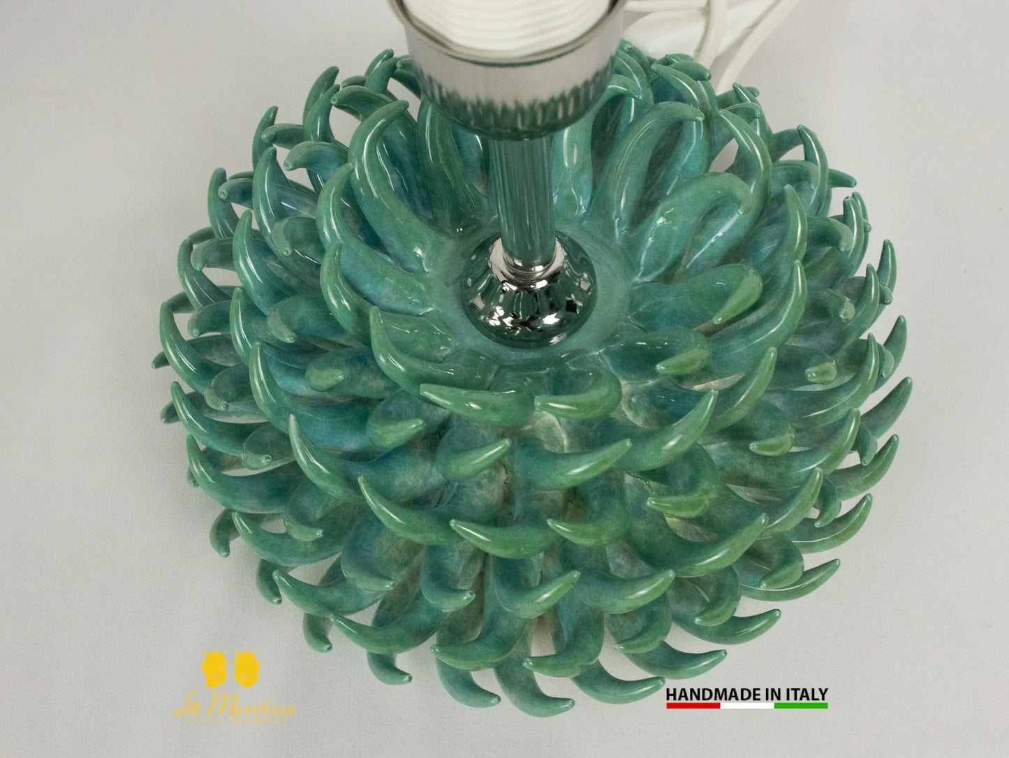 Anemone Lampada in Ceramica di Caltagirone schizzi verde rame