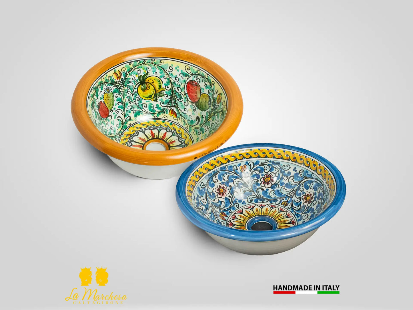 Lavandino in Ceramica di Caltagirone per esterno/interno decorato a mano 40cm - vari decori