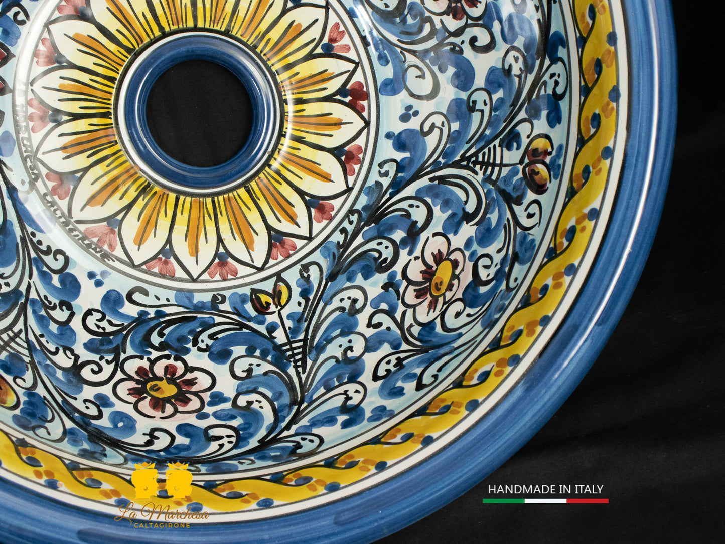 Lavandino in Ceramica di Caltagirone per esterno/interno decorato a mano 40cm - vari decori