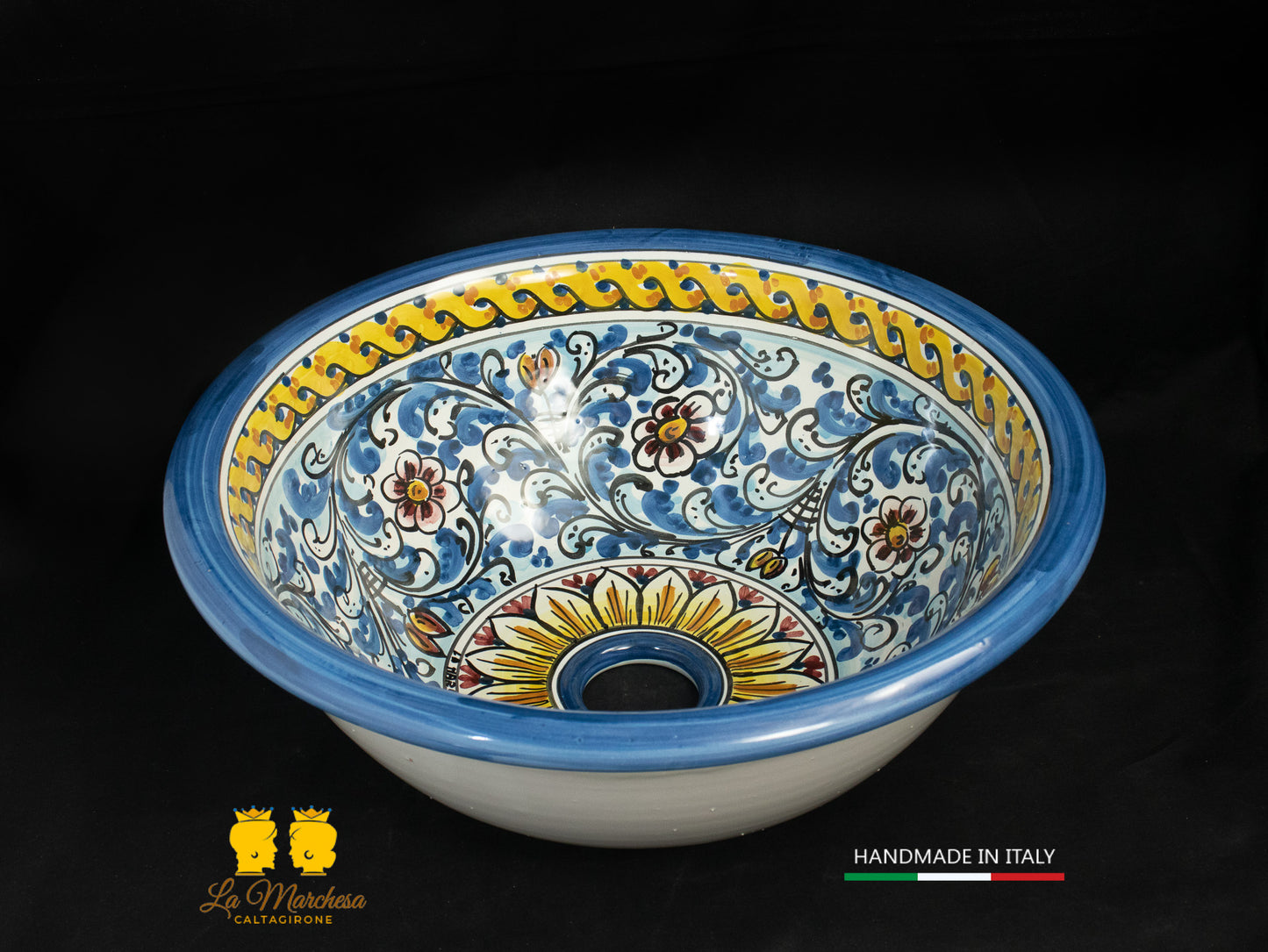 Lavandino in Ceramica di Caltagirone per esterno/interno decorato a mano 40cm - vari decori