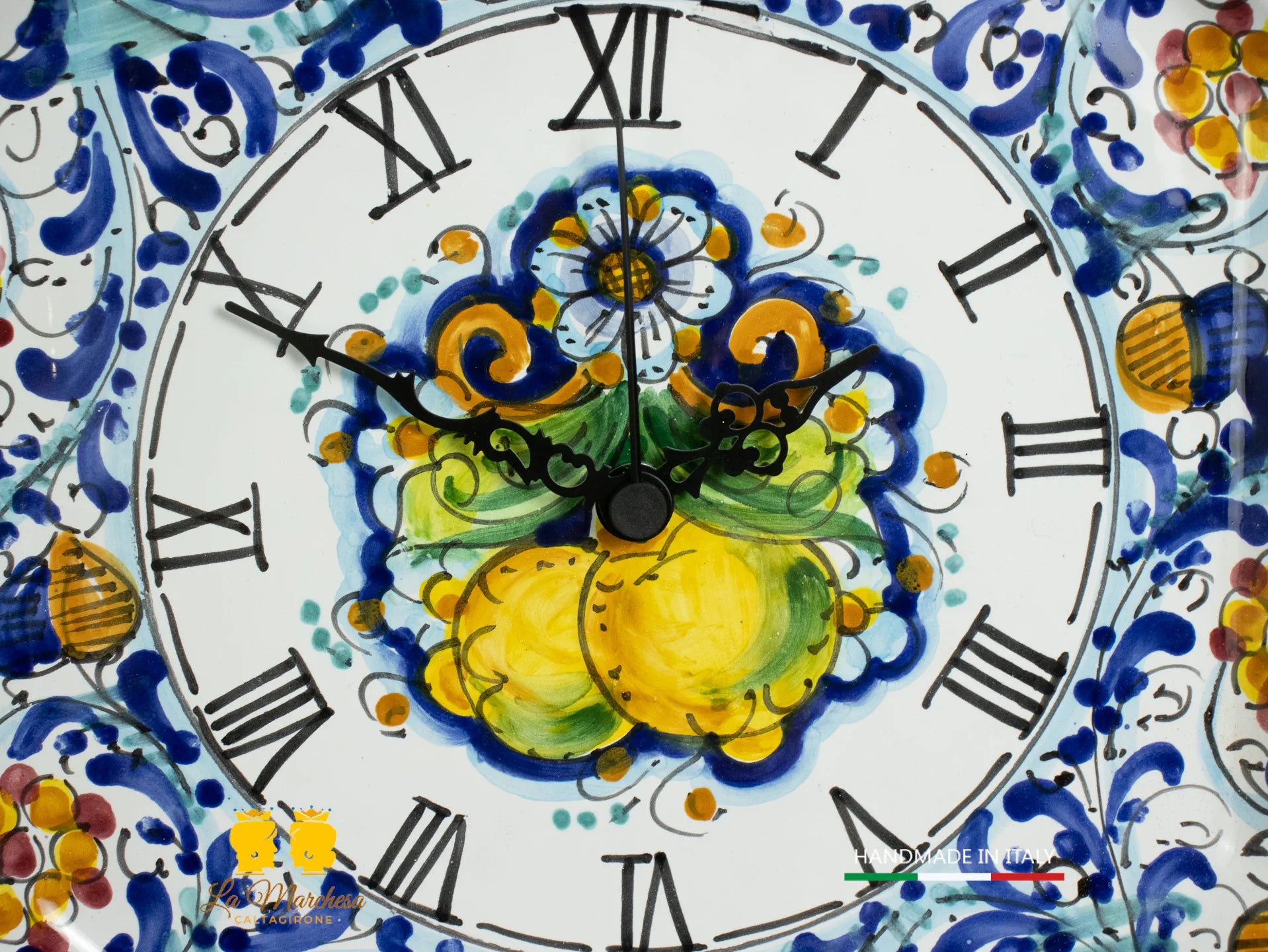 Orologio in Ceramica di Caltagirone ottagonale 600 blu limoni 30cm