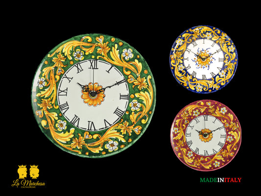 Orologio in Ceramica di Caltagirone decoro ornato 31cm - Vari Colori