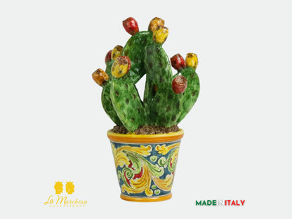 Pianta Fichi D'India in Ceramica di Caltagirone - Vaso Retto