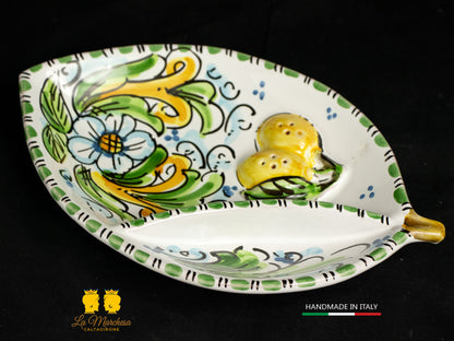 Piatto Antipastiera Ceramica di Caltagirone foglia limone decorato