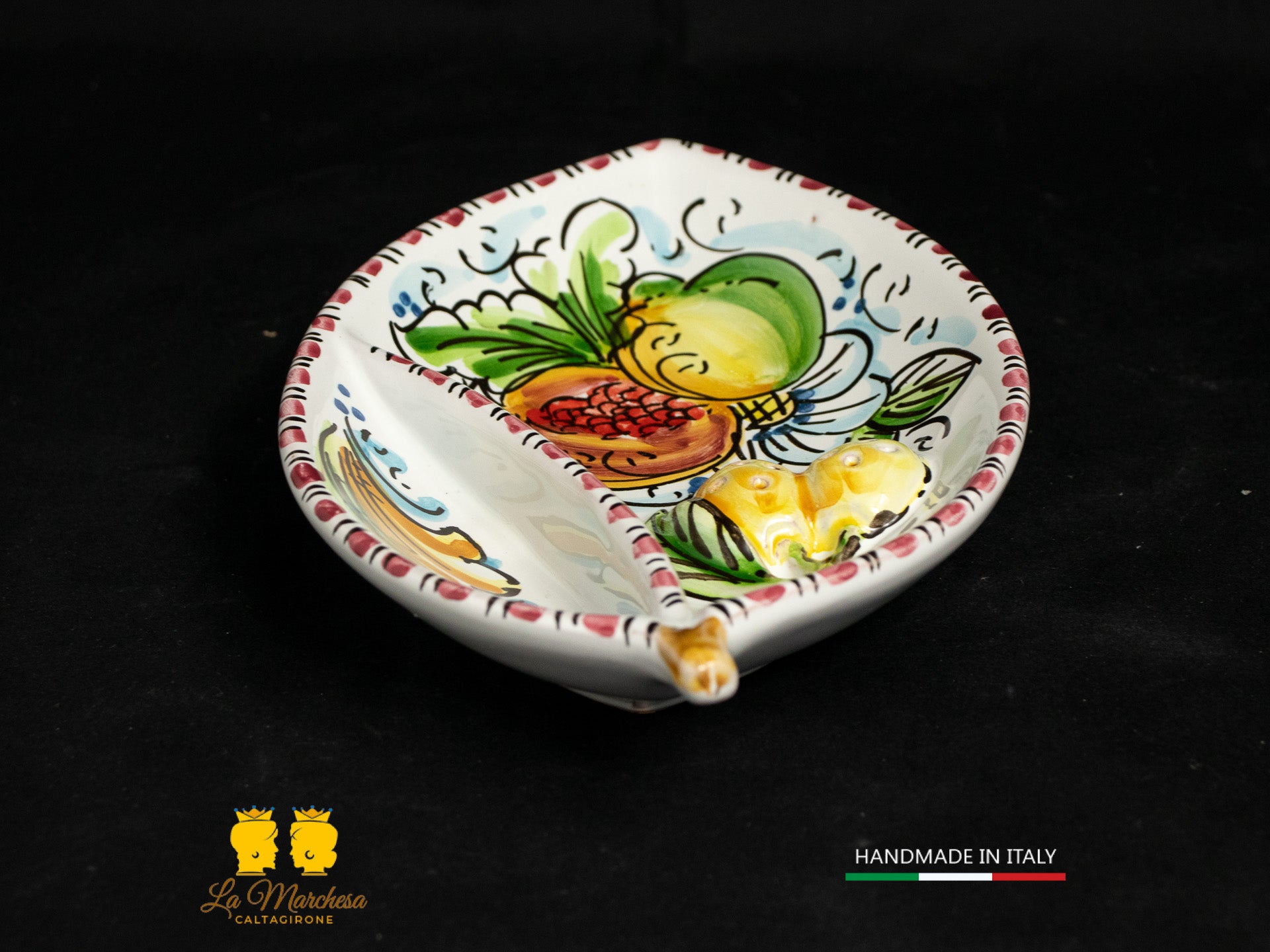 Piatto Antipastiera Ceramica di Caltagirone foglia limone decorato