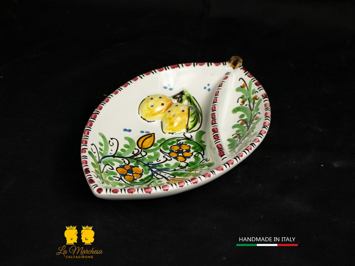 Piatto Antipastiera Ceramica di Caltagirone foglia limone decorato