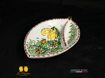 Piatto Antipastiera Ceramica di Caltagirone foglia limone decorato