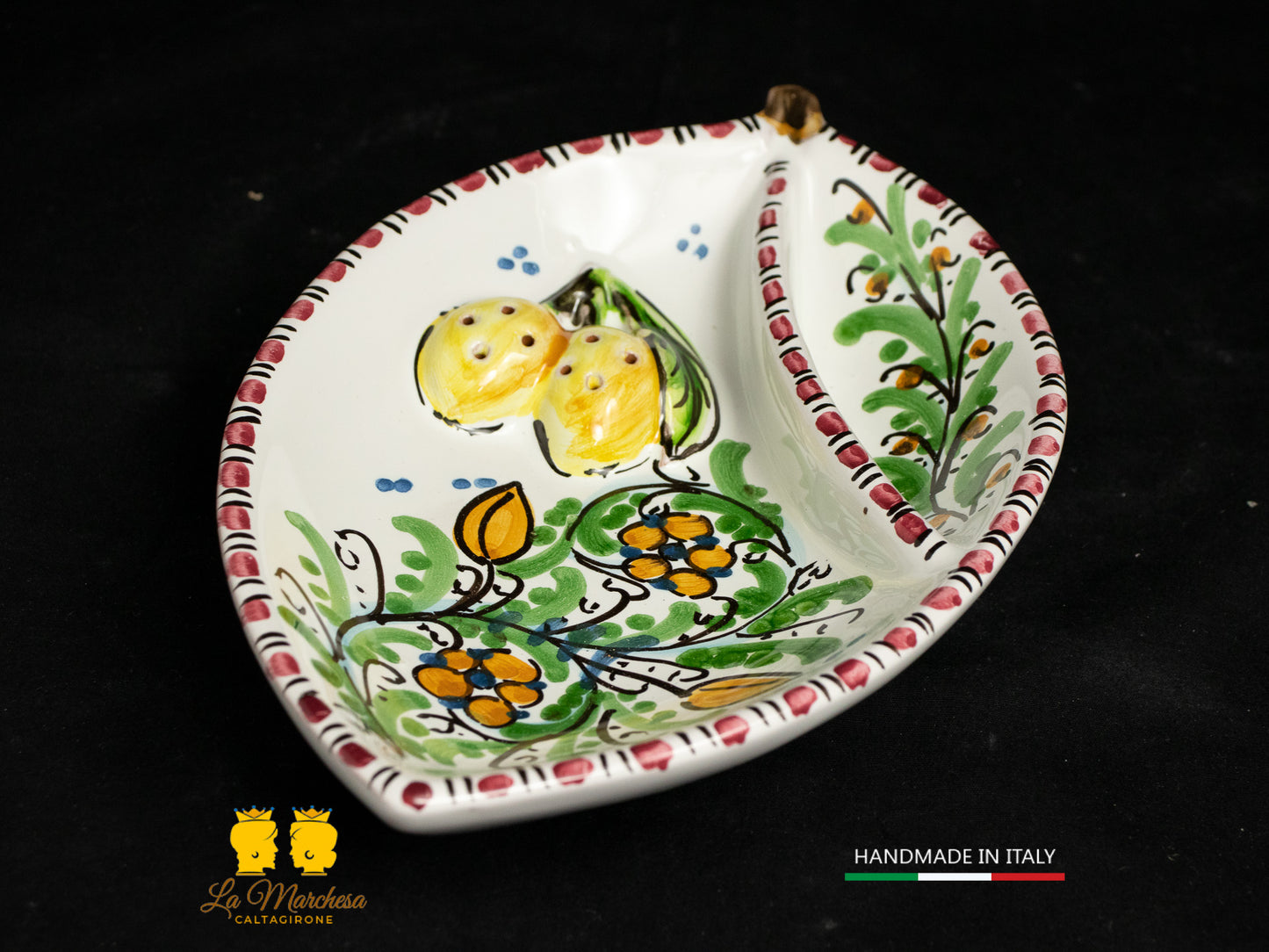 Piatto Antipastiera Ceramica di Caltagirone foglia limone decorato