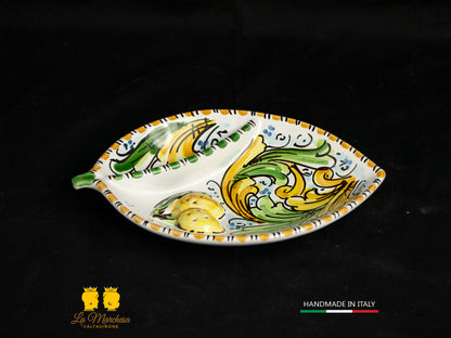 Piatto Antipastiera Ceramica di Caltagirone foglia limone decorato