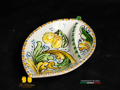 Piatto Antipastiera Ceramica di Caltagirone foglia limone decorato