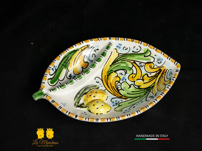 Piatto Antipastiera Ceramica di Caltagirone foglia limone decorato