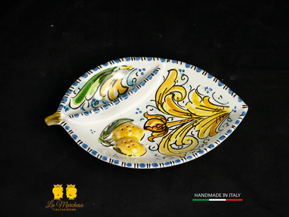 Piatto Antipastiera Ceramica di Caltagirone foglia limone decorato